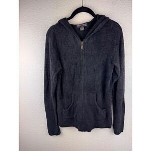 Barefoot‎ Dreams CozyChic Lite Cardigan Hoodie Black Size S Zip Front Pockets
